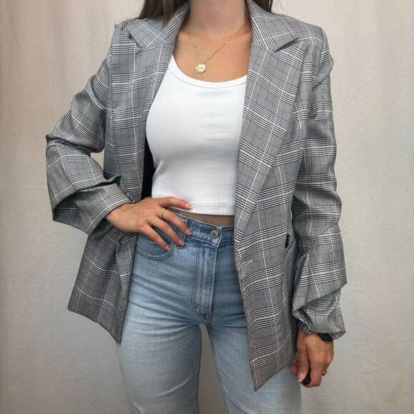 Lord and Taylor Design Lab Grey and Black Plaid Blazer Jacket - Picture 12 of 12